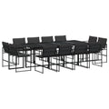 vidaXL Patio Dining Set with Cushions 13-Piece Black Textilene - Space-Saving Foldable Chair Design, UV Resistant, Tempered Glass Table