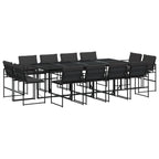 vidaXL Patio Dining Set with Cushions 13-Piece Black Textilene - Space-Saving Foldable Chair Design, UV Resistant, Tempered Glass Table