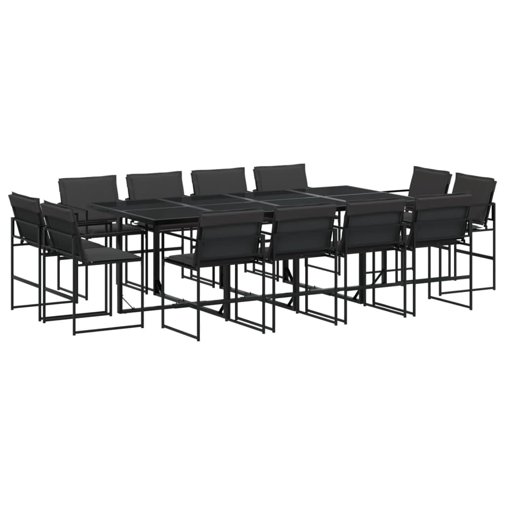 vidaXL Patio Dining Set with Cushions 13-Piece Black Textilene - Space-Saving Foldable Chair Design, UV Resistant, Tempered Glass Table