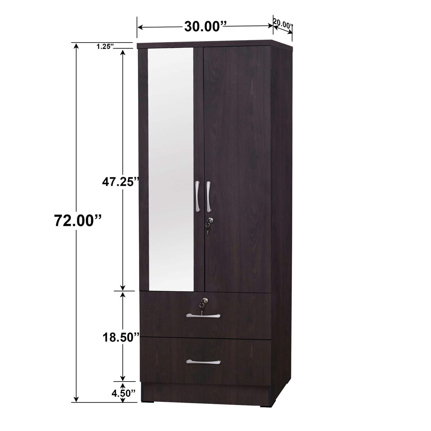 Better Home Products Grace Armoire Wardrobe With Mirror & Drawers In Tobacco