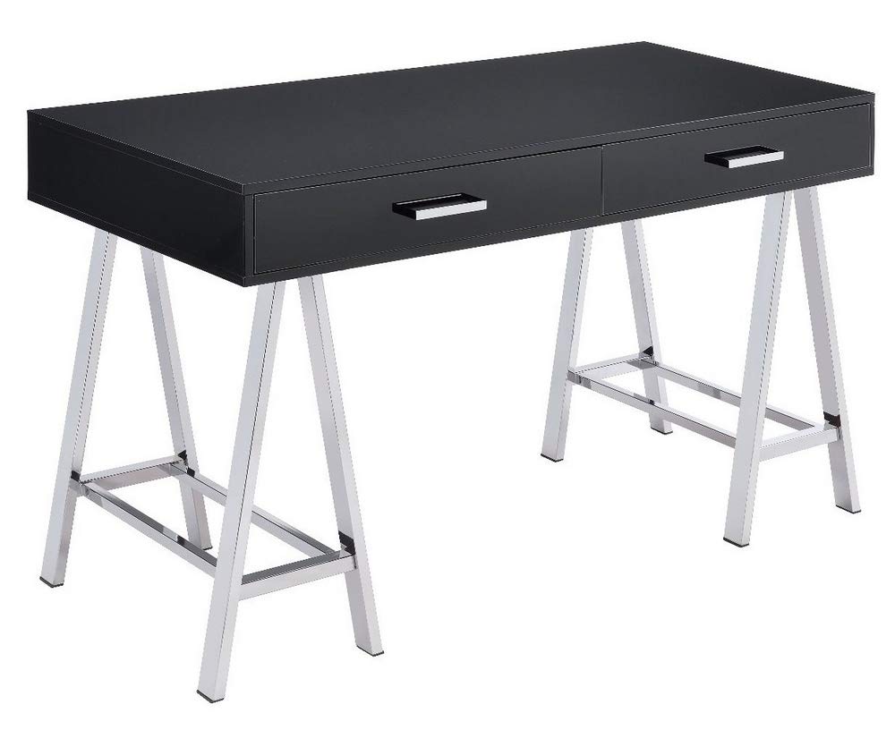 Acme Furniture Coleen Built-In Usb Port Writing Desk In Black High Gloss & Chrome Finish