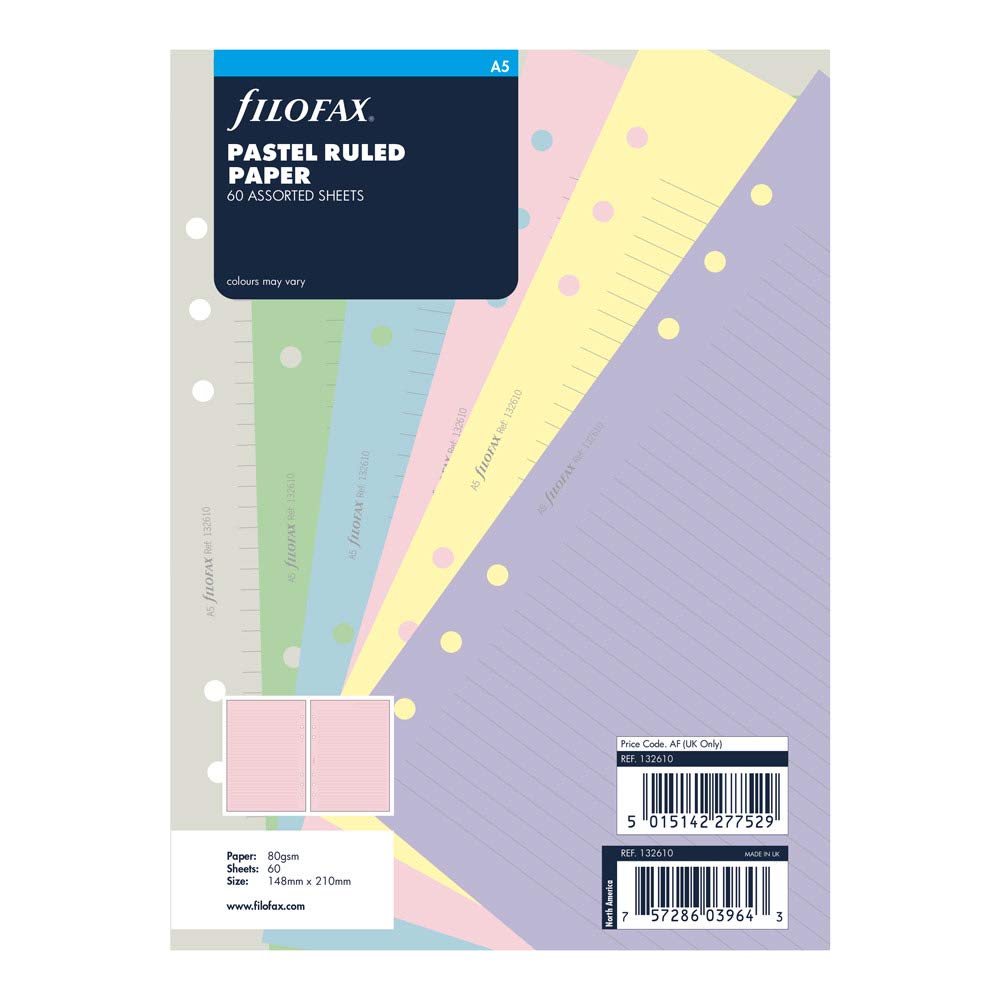 Filofax B132610 Organizer Refill, A5 Size, Pastel Colors, Ruled Paper