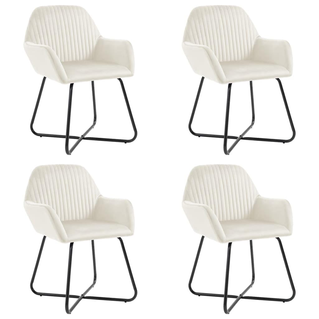 vidaXL Set of 4 Cream Velvet Dining Chairs with Armrests – Modern & Elegant Seating for Dining Room and Living Room, Comfortable and Durable
