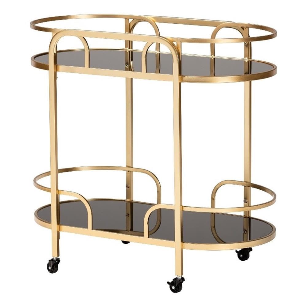 Baxton Studio Leighton Contemporary Glam And Luxe Gold Metal And Tempered Glass 2-Tier Wine Cart