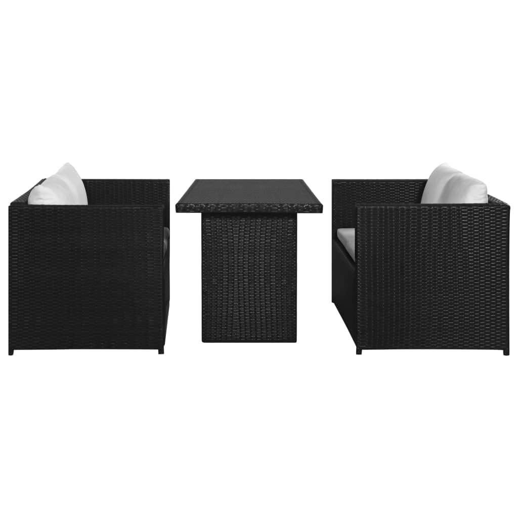 FAMIROSA 3 Piece Garden Lounge Set with Cushions Poly Rattan BlackE