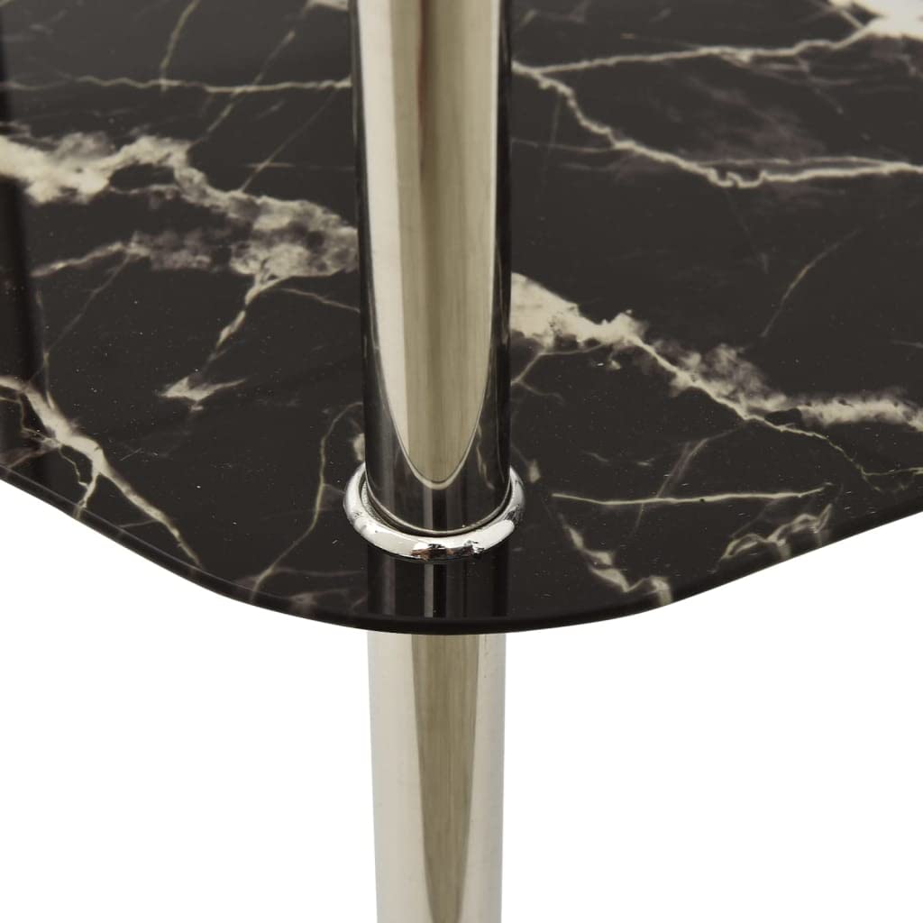 FAMIROSA 2-Tier Side Table Transparent & Black 15"x15"x19.7" Tempered Glass