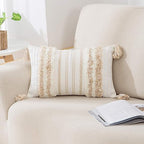 decorUhome Boho Lumbar Decorative Throw Pillow Covers for Bed Bedroom Neutral Accent Cushion Cover Tufted Woven Pillow Case, 12X