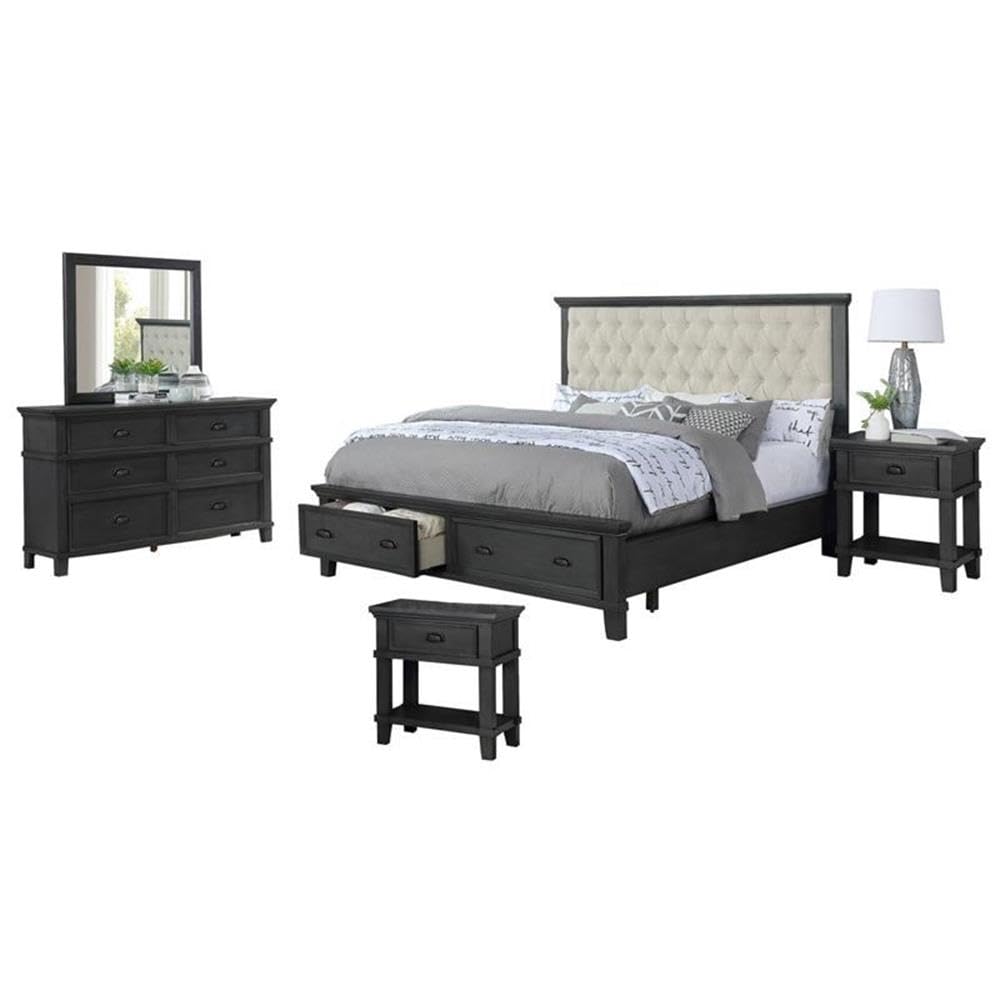 Best Quality Furniture 5PC Queen Bed + Dresser + Mirror + 2 Nightstands, Gray