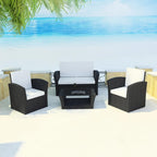 vidaXL Patio Sofa Set 4 Piece, Sectional Sofa for Outdoor Backyard, Couch with Cushions, Patio Furniture Set with Table, Poly Rattan Black