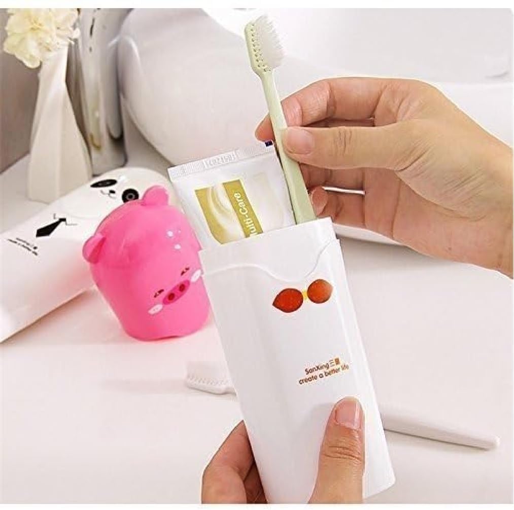 WENGTY Portable Cartoon Animal Design Toothbrush Holder Box Best for Travel Camping Bathroom for Storage Multicolor Brush/Paste 