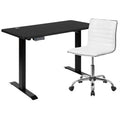 Flash Furniture Park 48" Wide Black Electric Height Adjustable Standing Desk with Designer Armless White Ribbed Swivel Task Office Chair