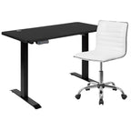 Flash Furniture Park 48" Wide Black Electric Height Adjustable Standing Desk with Designer Armless White Ribbed Swivel Task Office Chair