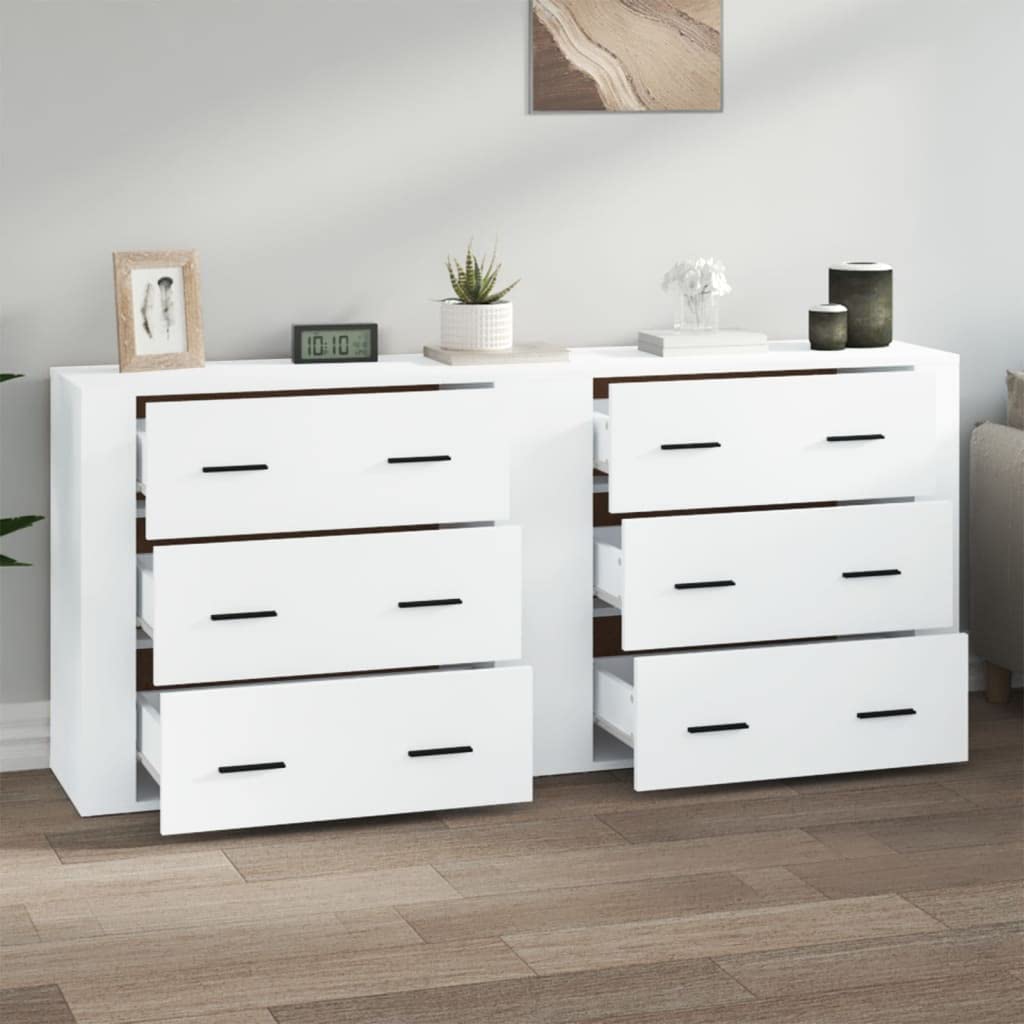 vidaXL 2x Sideboards Living Room Furniture Cupboard Storage Cabinet Highboard Home Organiser Sideboard Cabinet White Engineered Wood, Medium, 3185407