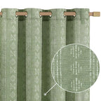 Jinchan Boho Curtains Linen Blend Curtains For Living Room Farmhouse Sage Green Curtains 90 Inches Long For Bedroom Semi Sheer Striped Printed Light Filtering Grommet Curtains 2 Panels Set