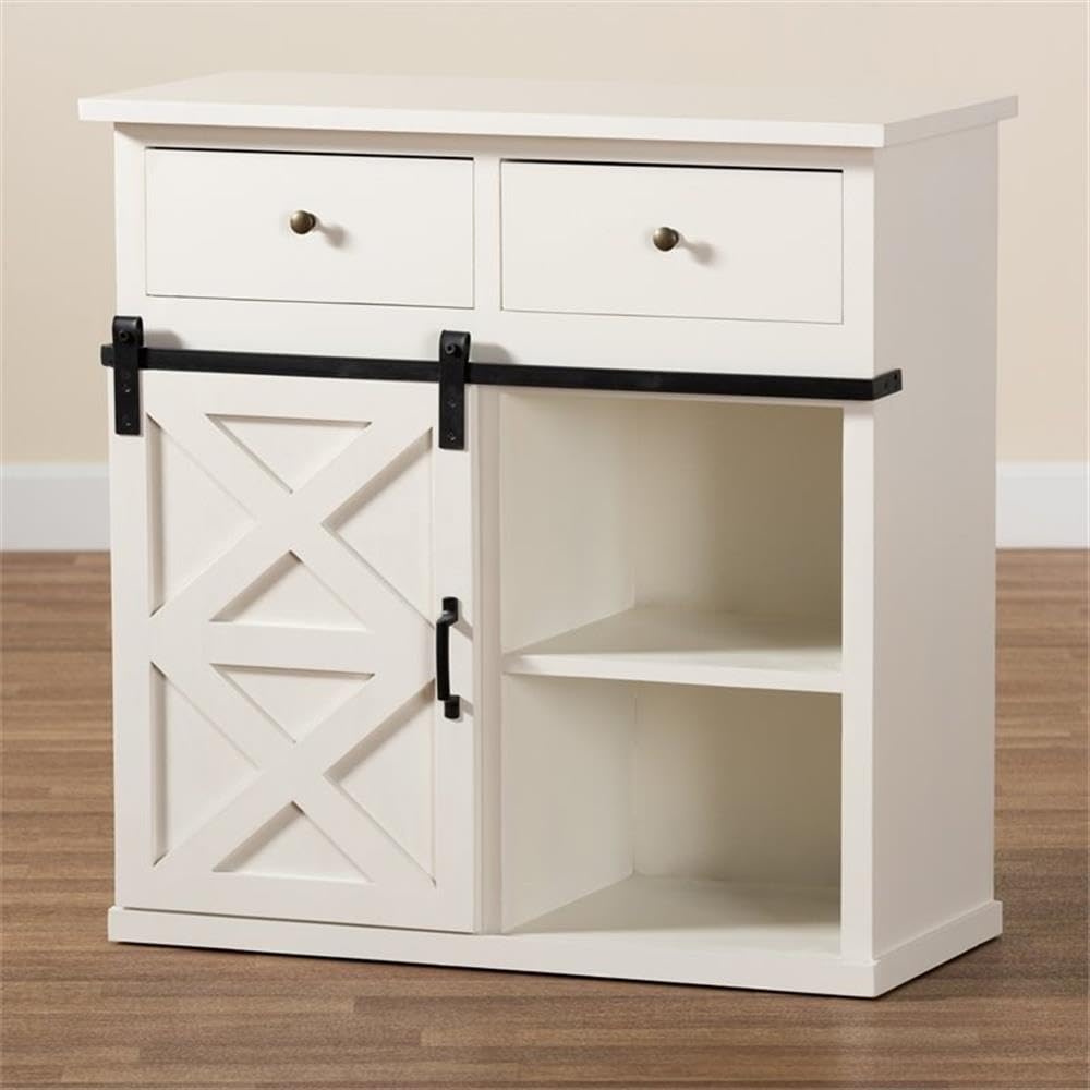 Baxton Studio Nadia Modern and Contemporary Farmhouse White Finished Wood and Black Metal 2-Door Sideboard Buffet