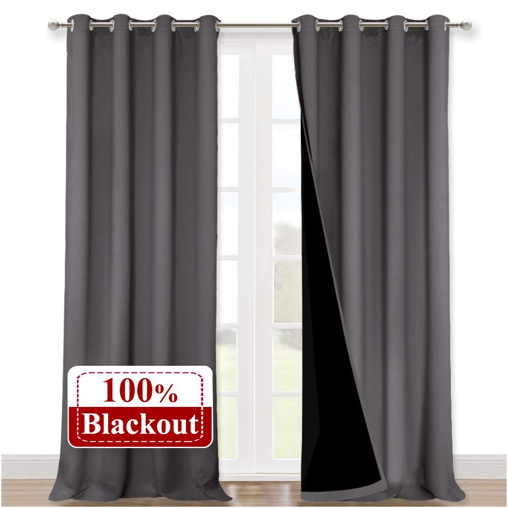 Nicetown 100% Blackout Blinds, Set Of 2, 52 Inches X 102 Inches, Laundry Room Decor Window Treatment Curtains For Large Patio Sl