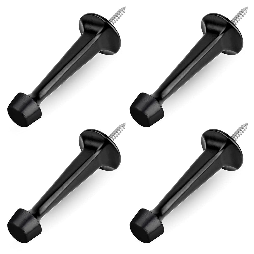 Homotek 4 Pack Heavy Duty Solid Rigid Door Stop With Soft Rubber Tip, Zinc Die Cast Door Stopper Protect Wall & Door, Black