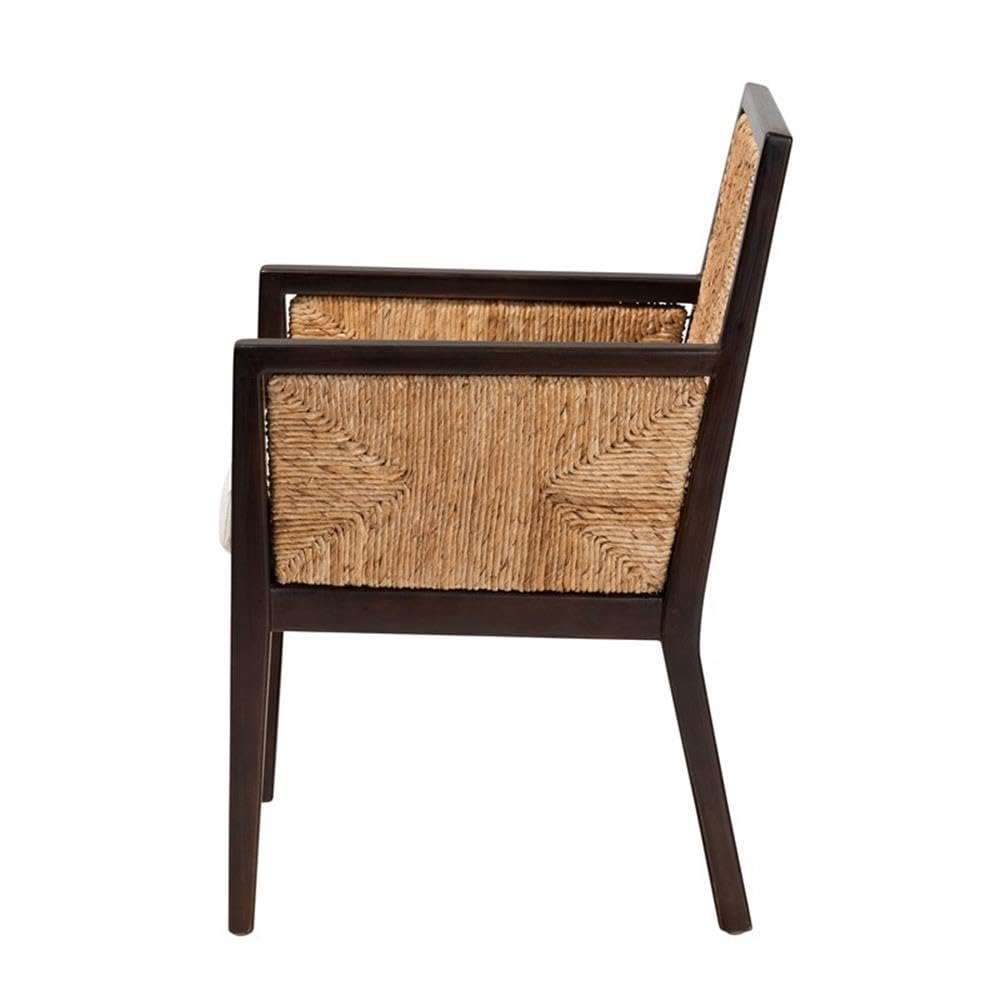 Baxton Studio Joana Modern Bohemian Dark Brown Mahogany Wood And Natural Abaca Dining Arm Chair