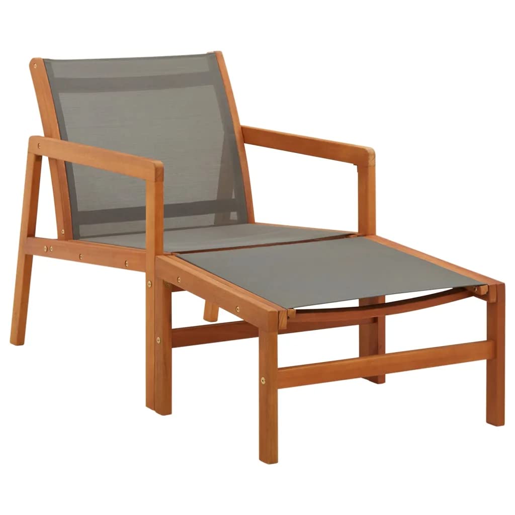 vidaXL Acacia Wood Patio Deck Chair with Footrest and Cushion - Thumbnail 4
