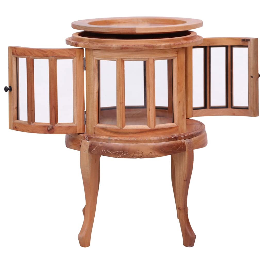 vidaXL Natural Solid Mahogany Wood Vitrine Cabinet - 19.7&quot;x19.7&quot;x29.9&quot; - Incense Burner Inspired Design, Durable and Sturdy Side Table with Brass Knobs, Large Compartment for Storage.