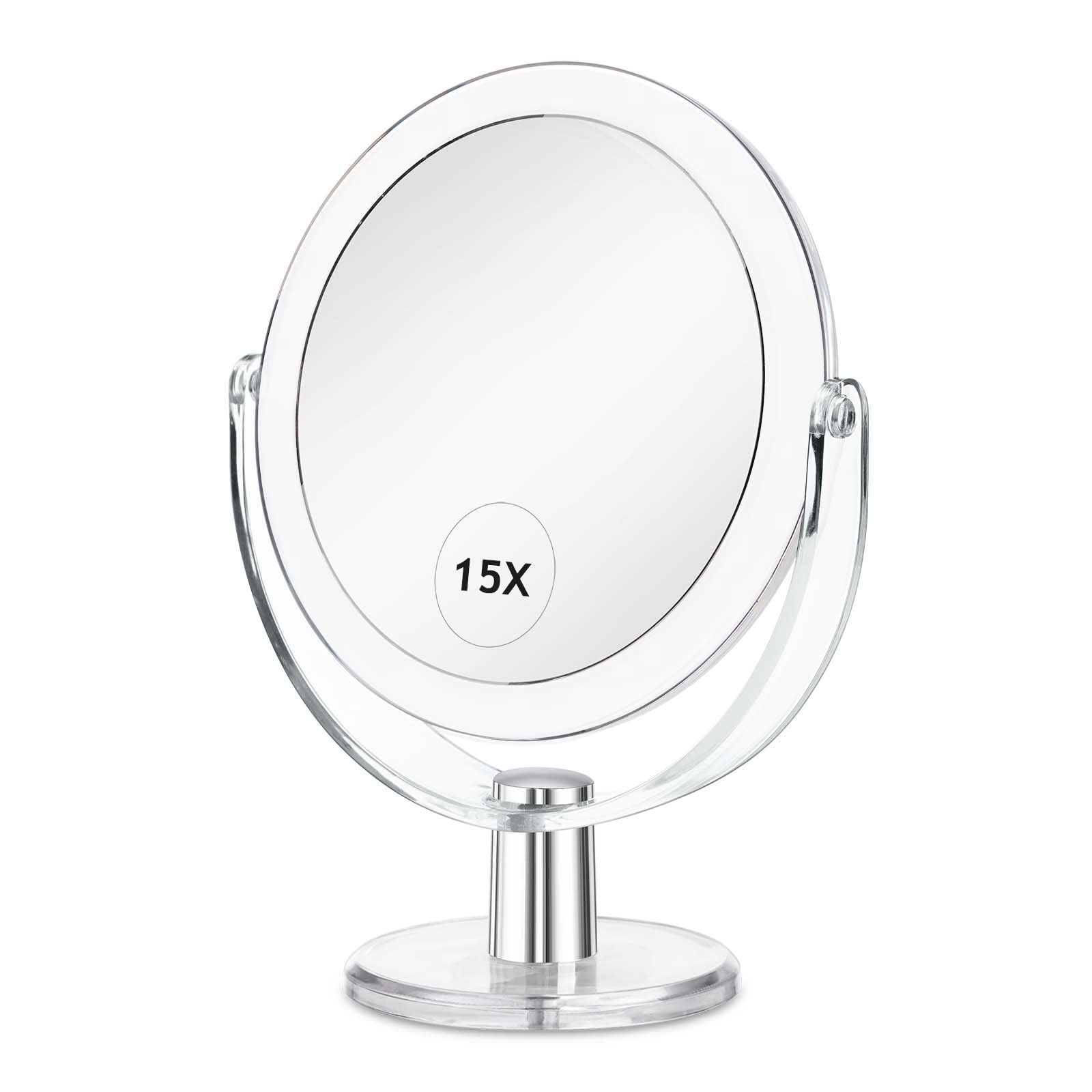 CLSEVXY Vanity Mirror Makeup Mirror with Stand, 1X/15X Magnification Double Sided 360 Degree Swivel Magnifying Mirror, 6.25 Inch