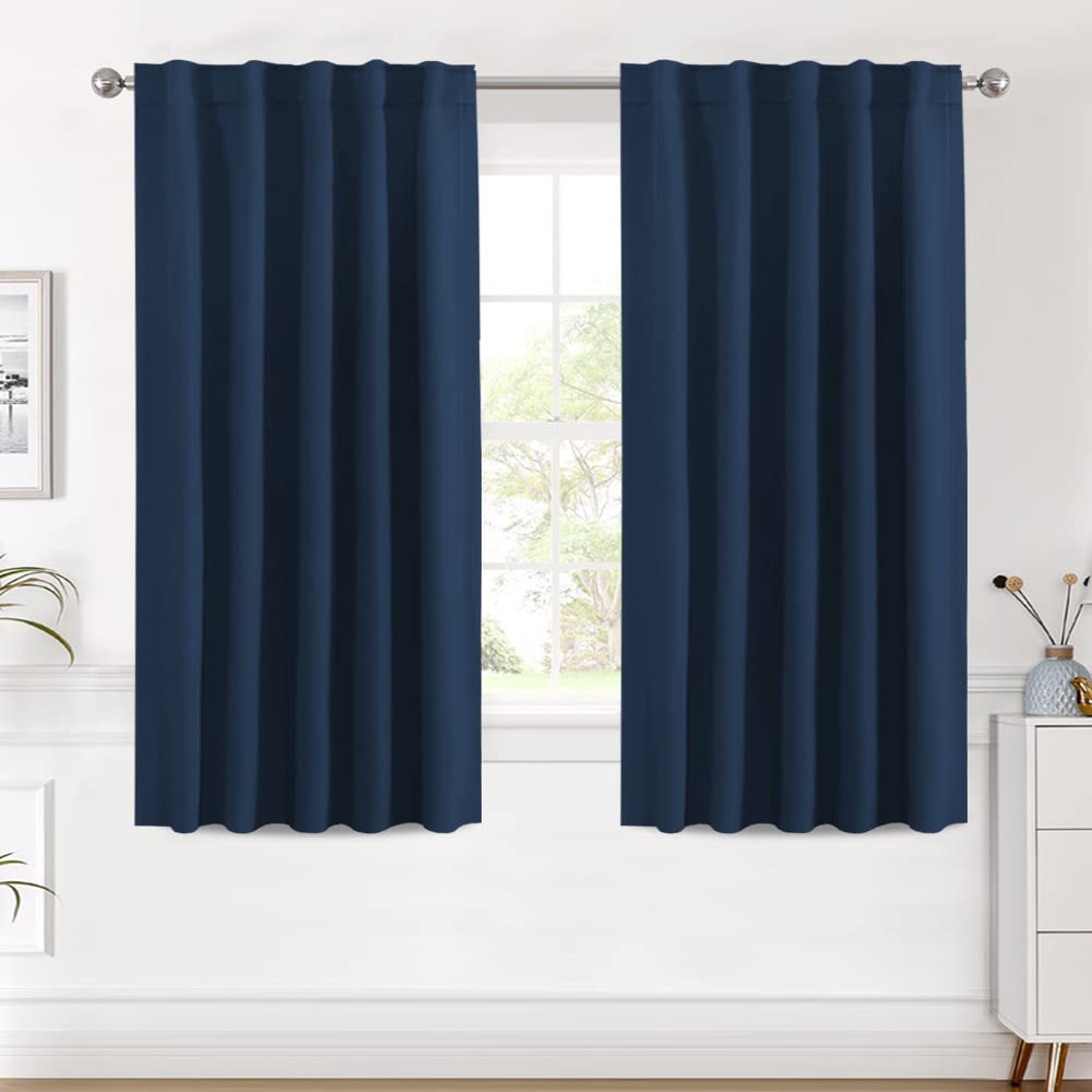H.Versailtex Blackout Curtains Thermal Insulated Window Treatment Panels Room Darkening Blackout Drapes For Living Room Back Tab/Rod Pocket Bedroom Draperies (2 Panels, Navy Blue, 42 X 54 Inch)