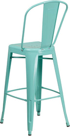 Commercial Grade 30 High Mint Green Metal Indoor-Outdoor Barstool with Back