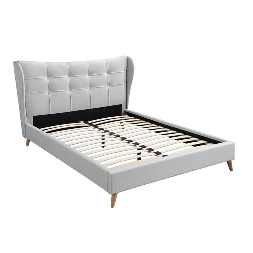 Acme Duran Button Tufted Fabric Eastern King Platform Bed in Light Gray