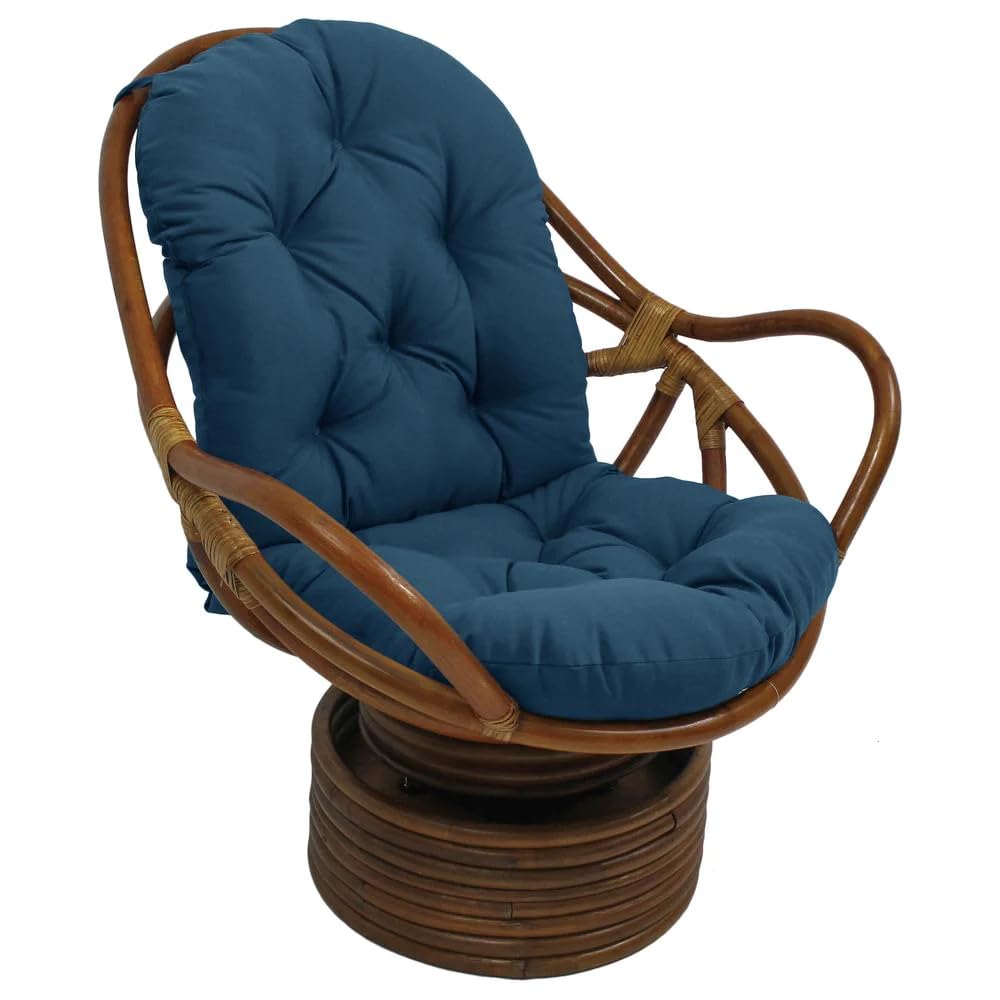 International Caravan Bali Rattan Swivel Rocker with Solid All-Weather Cushion Sea Blue Removable Cushions, Swivel