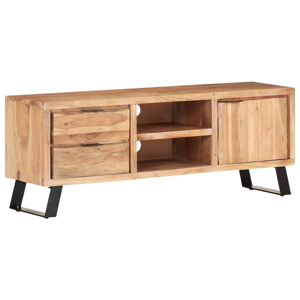 vidaXL Solid Acacia Wood TV Stand with Live Edges - Industrial Design with Spacious Storage Room and Steel Legs, Easy Assembly, Unique Wood Grains, Brown