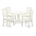 East West Furniture Hartland 5 Piece Set Includes a Round Dining Table with Pedestal and 4 Kitchen Chairs, 42x42 Inch, Linen White