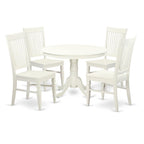 East West Furniture Hartland 5 Piece Set Includes a Round Dining Table with Pedestal and 4 Kitchen Chairs, 42x42 Inch, Linen White
