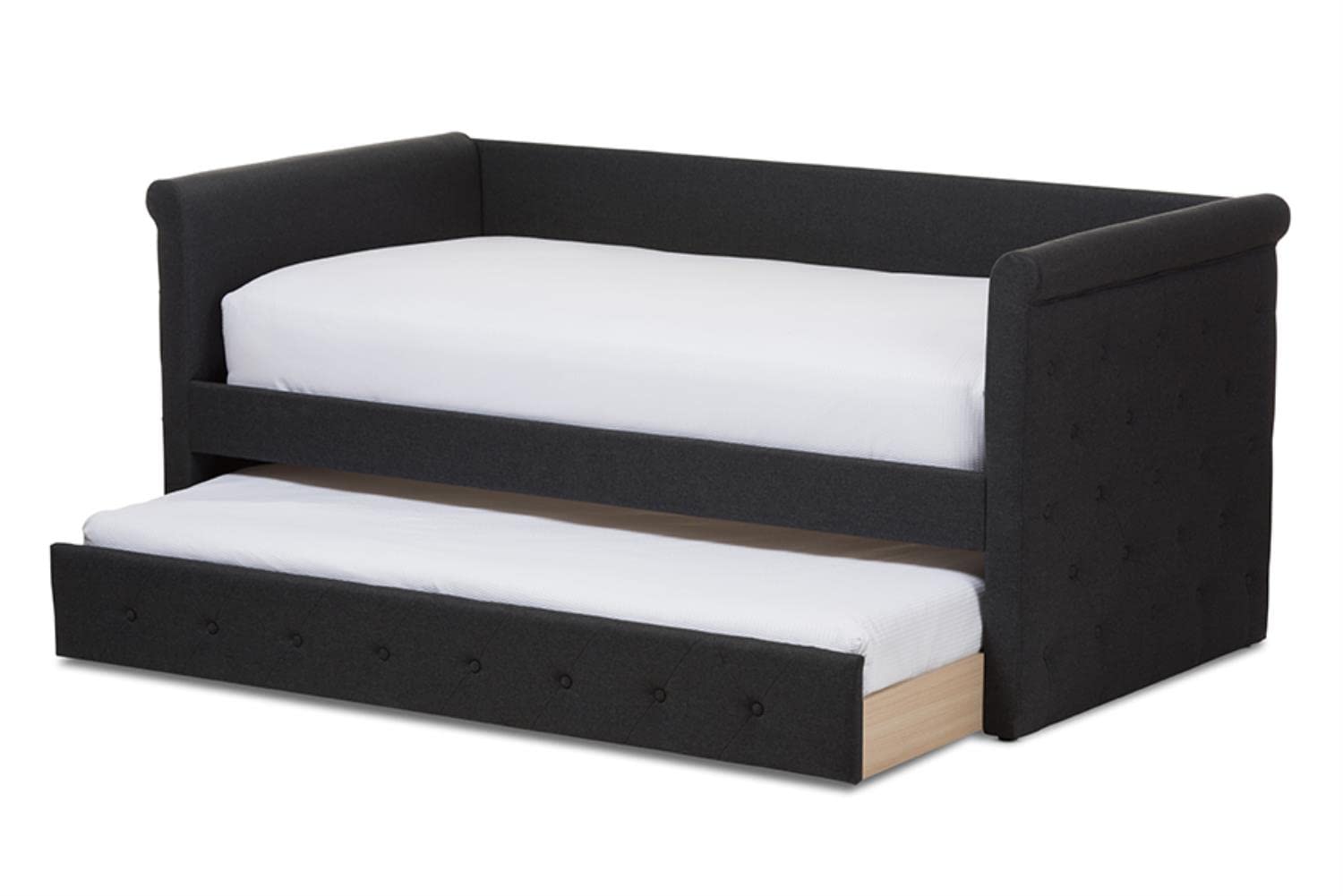 Baxton Studio Alena Modern and Contemporary Dark Grey Fabric Upholstered Full Size Daybed with Trundle