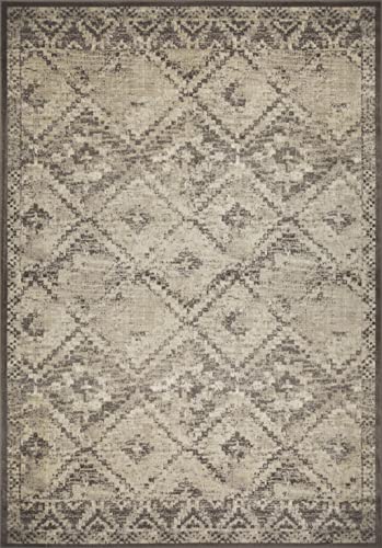 HomeRoots Grey Heat-Set Polypropelene 8’ x 11’ Gray Beige Distressed Diamond Area Rug