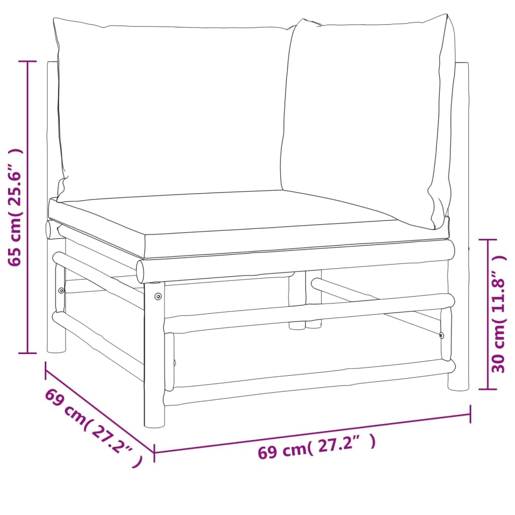 vidaXL 9-Piece Bamboo Patio Furniture Set with Taupe Cushions – Modular Sectional Sofa for Garden, Patio, Deck with Table
