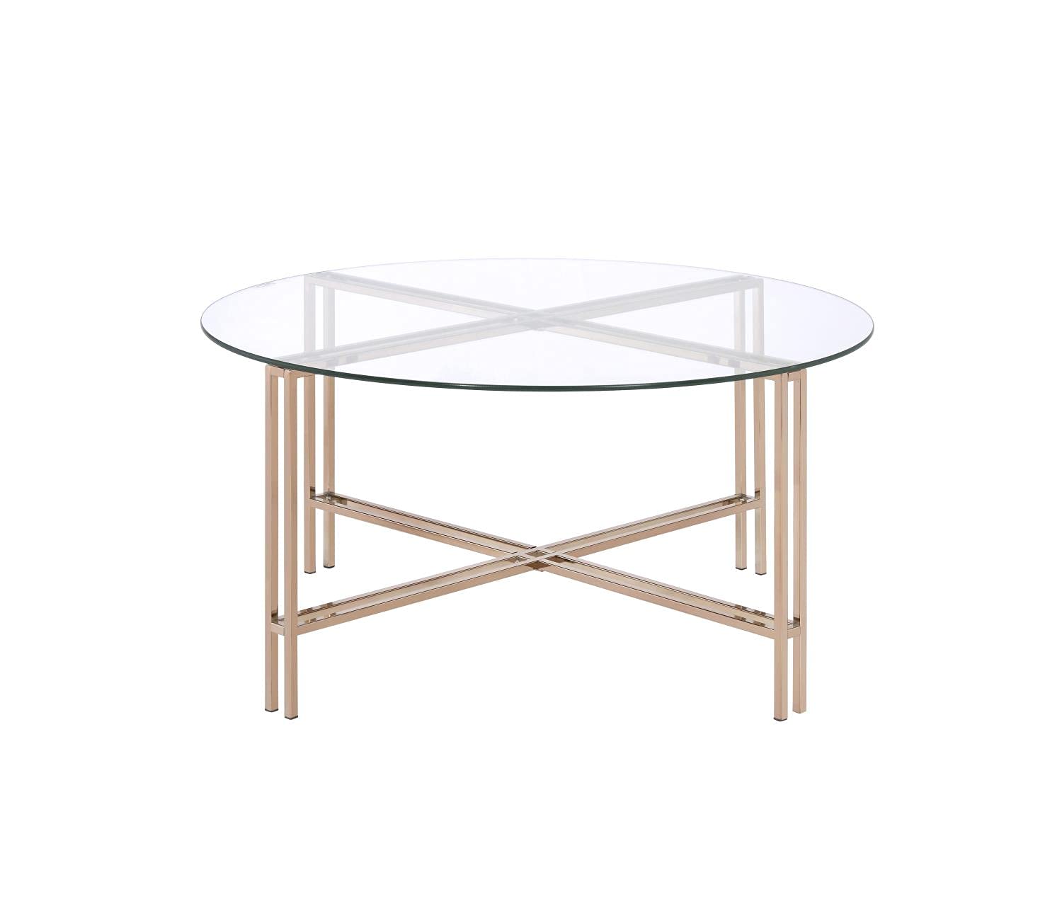 Acme Veises Round Glass Top Coffee Table In Gold And Champagne