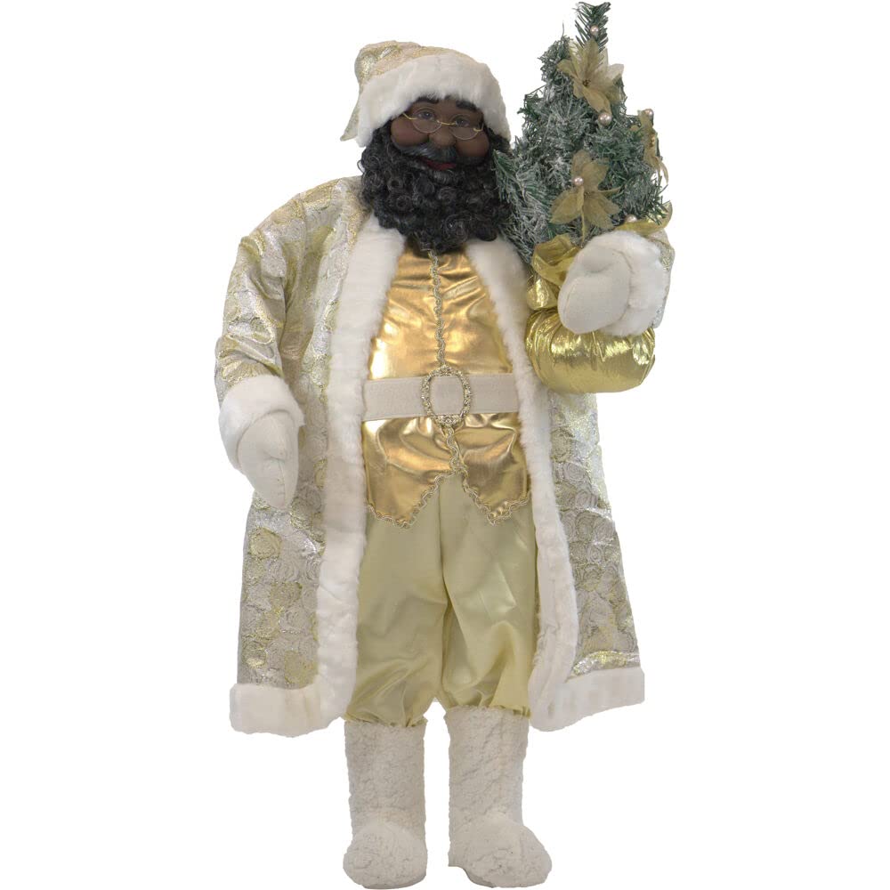 Christmas Time 3-Ft. Music, Lights, And Motion African American Santa Claus With Prelit Christmas Tree | Animated Indoor Holiday Home Decor | Ct-Sc036-1Wt9-Aa,White