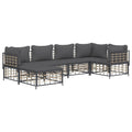 vidaXL Patio Lounge Set - 6-Piece Anthracite Poly Rattan Outdoor Furniture Set with Cushions - Weather-Resistant, Modular Design, Sturdy Steel Frame