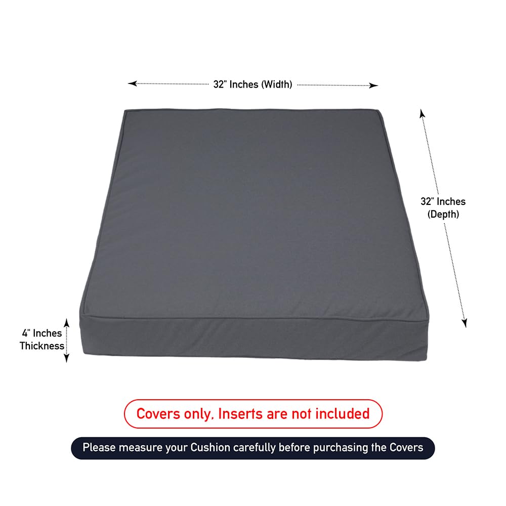 Covers & All Square Outdoor Patio Cushion Covers For Furniture, Armchair, Water, Tear & Uv Resistant Pu Coated Polyester Slipcover With Zippers (Pack Of 2) (32' L X 32' W X 4' Thick, Charcoal Gray)