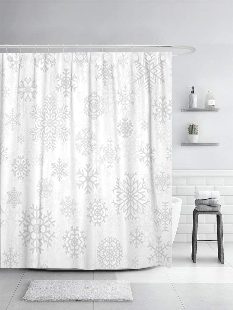 Sonernt Curtain White Christmas From Gray Snowflakes On Pattern Snow Shower Curtain Bathroom Decor,Polyester Durable Waterproof