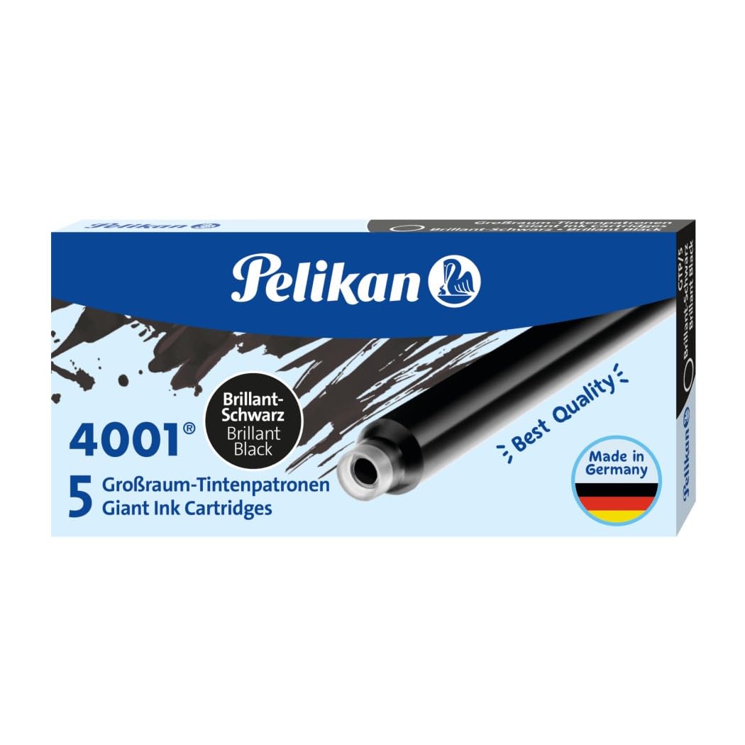 Pelikan 4001 Gtp/5 Ink Cartridges For Fountain Pens, Brilliant Black, 1.4Ml, 5 Pack (310615)
