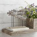 9 Brown And Gray Wood And Metal School Of Fish Tabletop Sculpture