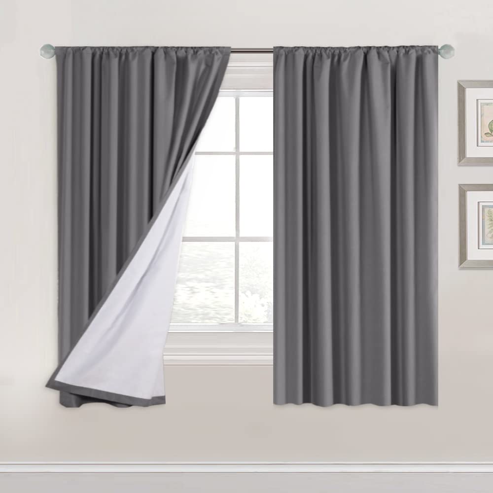 H.Versailtex 100% Blackout Curtains 63 Inches Long Full Light Blocking Curtain Draperies For Bedroom Living Room Thermal Insulated Functional Soft Thick Window Treatment Set Of 2 Panels, Grey