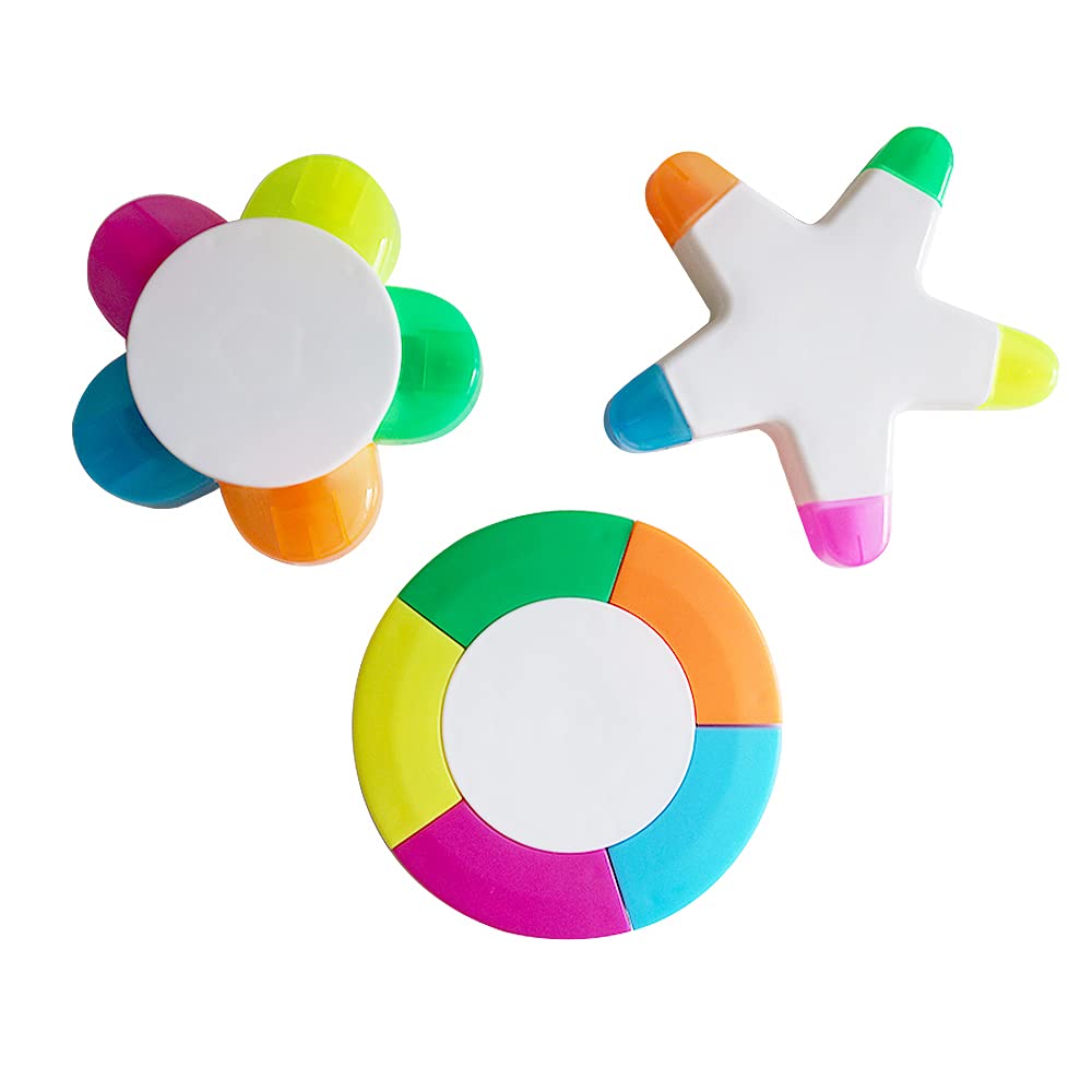 Sunangel 3 Pack Fluorescent Highlighter Pens, Petals Highlighters, Star Flower Highlighters,Round Shape Watercolor Pens For Stud