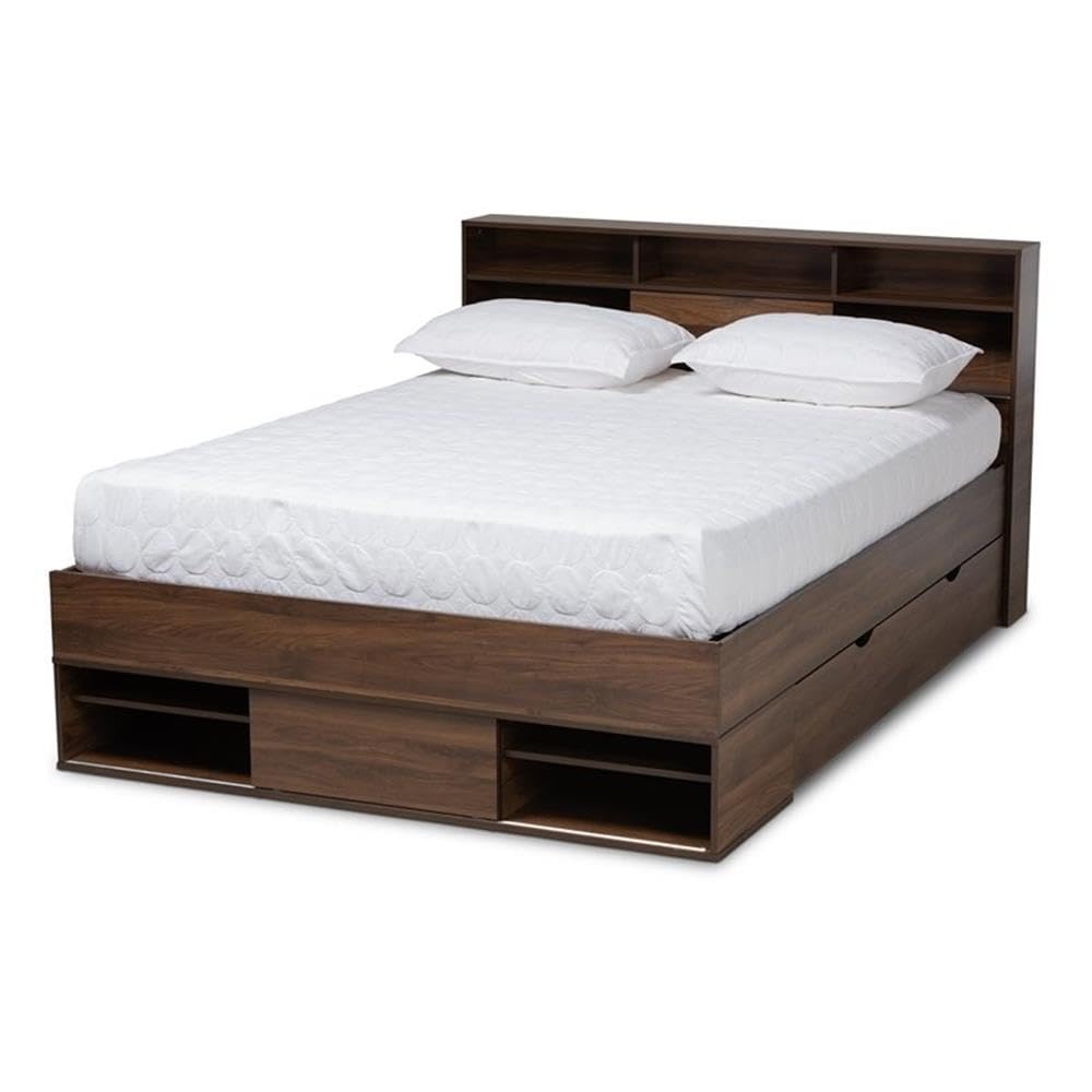 Baxton Studio Modern Queen Bed with Dark Brown SEBED13017026-Columbia-Queen