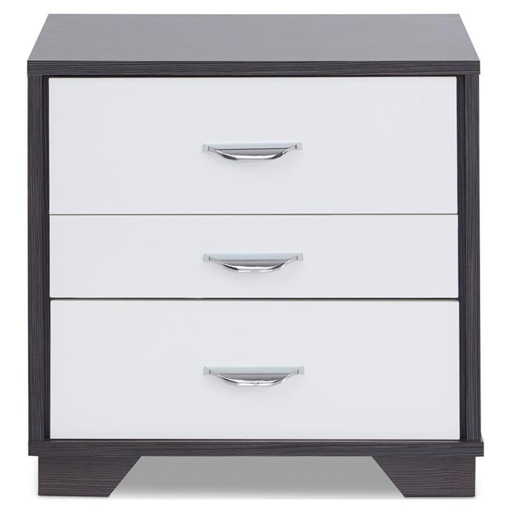 Acme Eloy Wooden Nightstand With 3 Drawers And Wooden Frame In White And Black