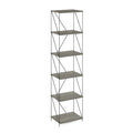 Furinno Besi 6-Tier Industrial Multipurpose Shelf Display Rack with Metal Frame, Narrow, Finn Oak