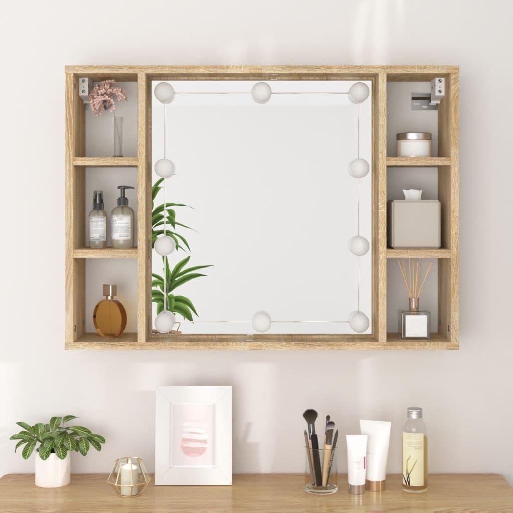 vidaXL Mirror Cabinet with LED Sonoma Oak 29.9&quot;x5.9&quot;x21.7&quot;