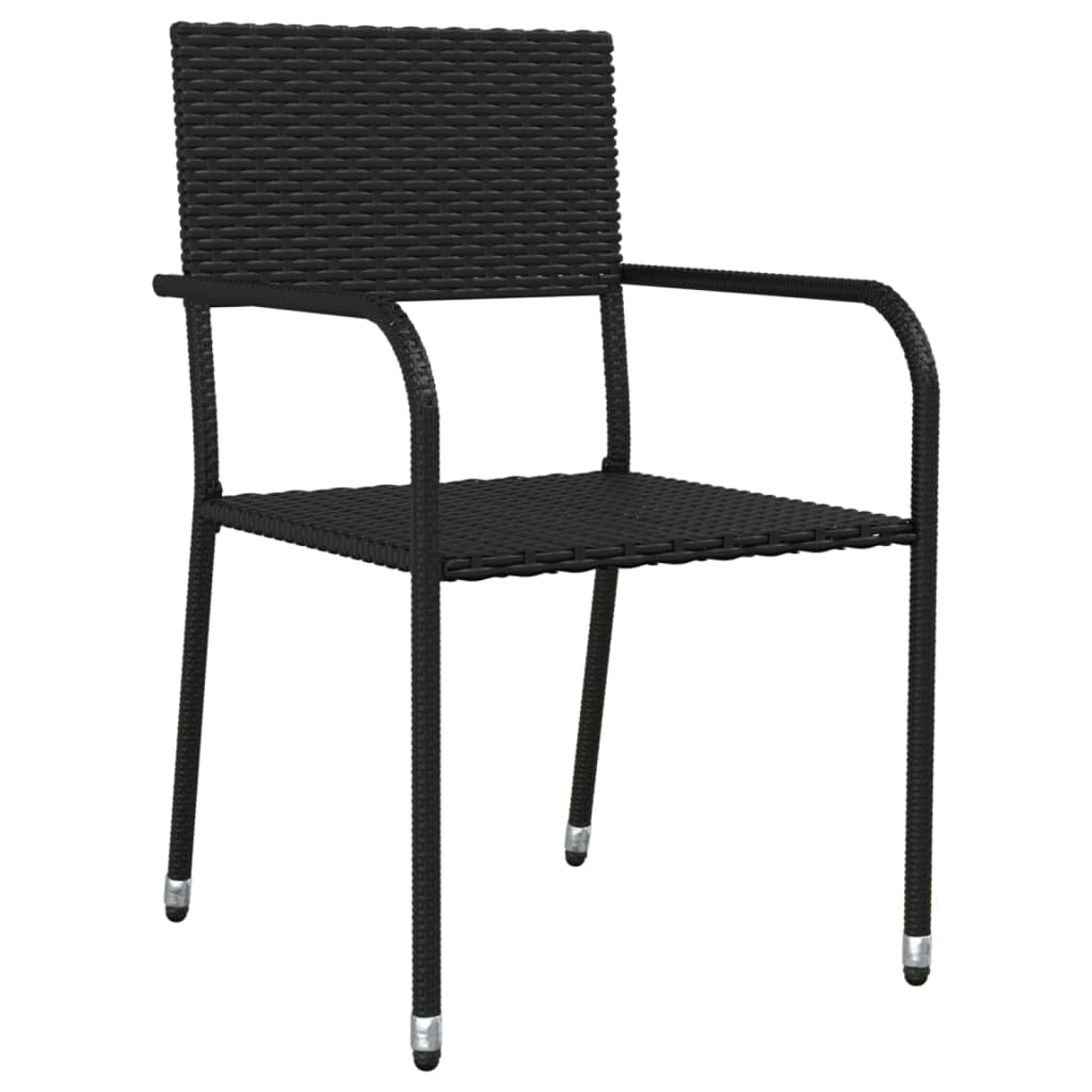 vidaXL 7-Piece Patio Dining Set in Elite Black - Weather-Resistant Poly Rattan and Sturdy Steel Material, Space-Saving Stackable Chairs, Rectangular Table with Tempered Glass Top’