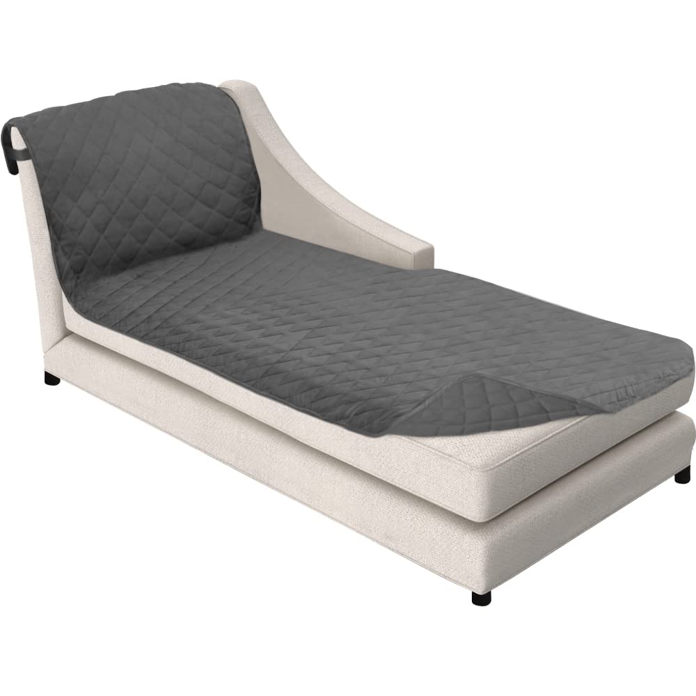 Sofa Shield Patented Chaise Slip Cover, Large Cushion Protector, Reversible Stain And Dog Tear Resistant Slipcover, Quilted Microfiber 102X34” Seat, Washable Covers For Dogs Pets Kids, Black Gray
